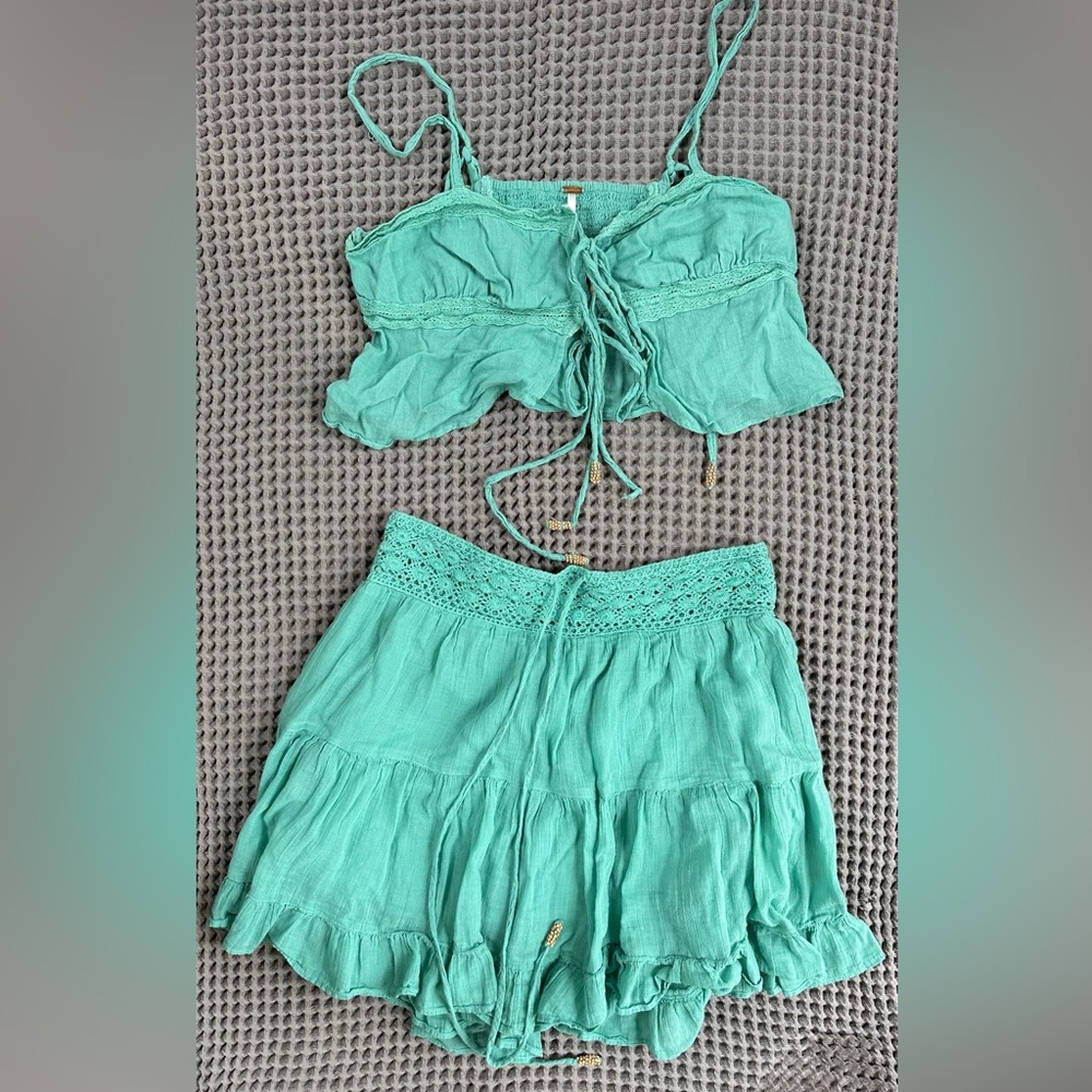 Free People Mint Green Skirt and Top Set